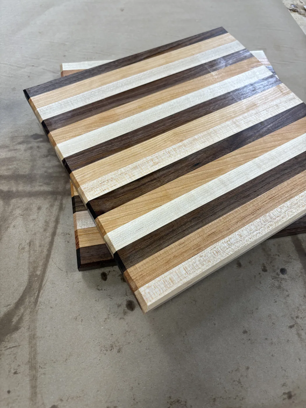 The same boards from an angle, showing the oiled finish and chamfered edges